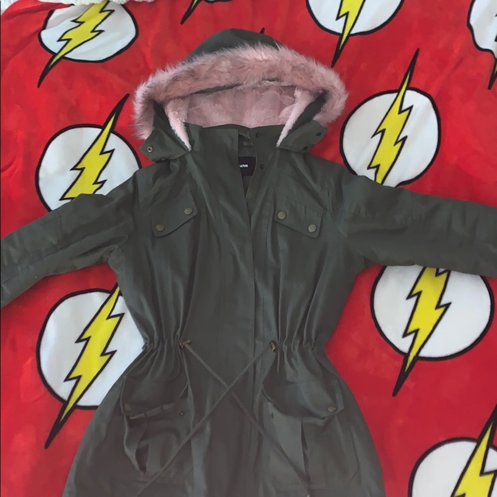 Olive Green and baby pink trench coat